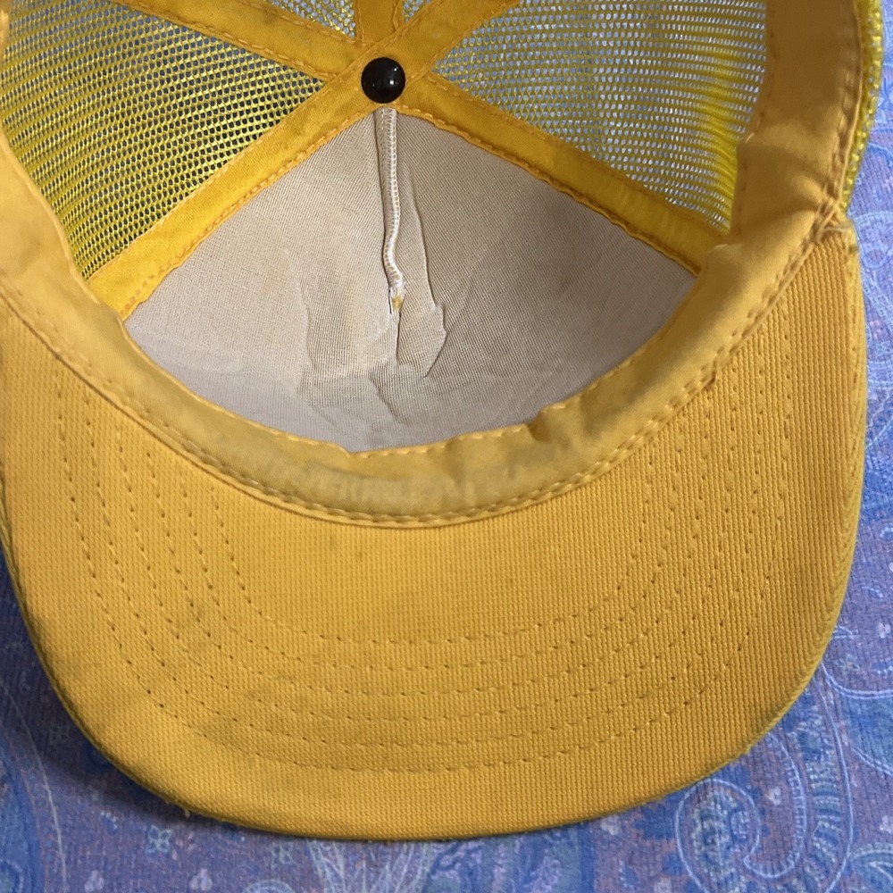 Vintage Crime Doesnt Pay Neither Does My Job Trucker Hat Yellow White Snapback - Picture 11 of 16